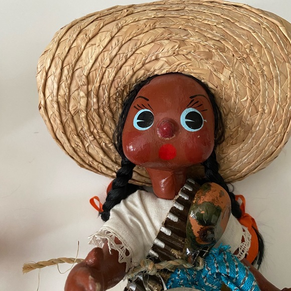 Pair Man Woman Mexican Folk Art Dolls Oil Cloth in Peasant Costumes - Picture 9 of 12